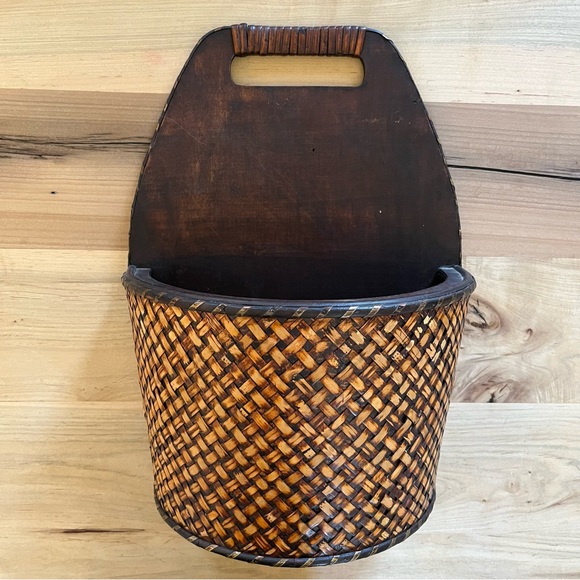 Vintage Accents Vintage Large Wooden Cane Woven Wall Basket Planter